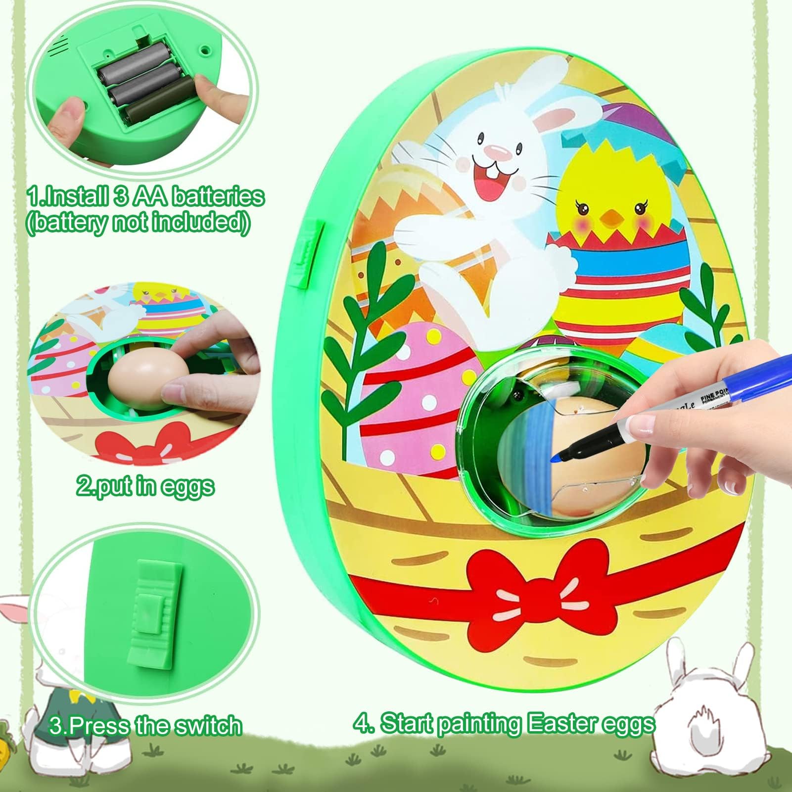 Ostereier Maschine,Osterei Dekorationsset,Ostereier Malmaschine zum Bemalen | Oster Eier Dekos Kit mit Eier-Malgerät,8 Farben Marker Stiftes, 3 Eier & 10 Aufkleber, DIY Gemalte DekoOstereier für Kinder