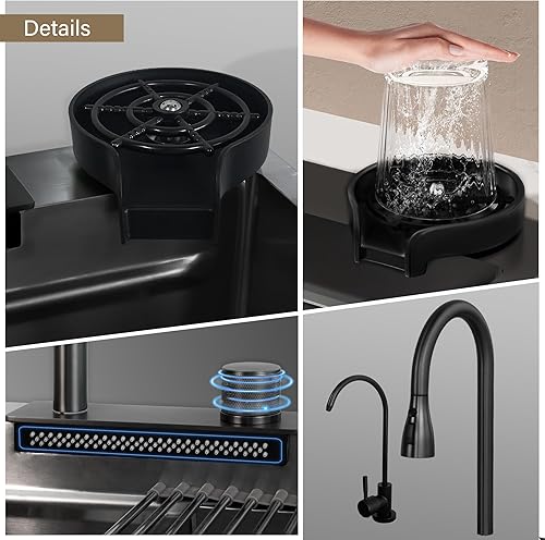 Miniatura 2 de Fregadero de estación de trabajo de cocina Nano 304 de acero inoxidable 304 de 33 x 22 pulgadas con grifo extraíble y lavadora de tazas, fregadero