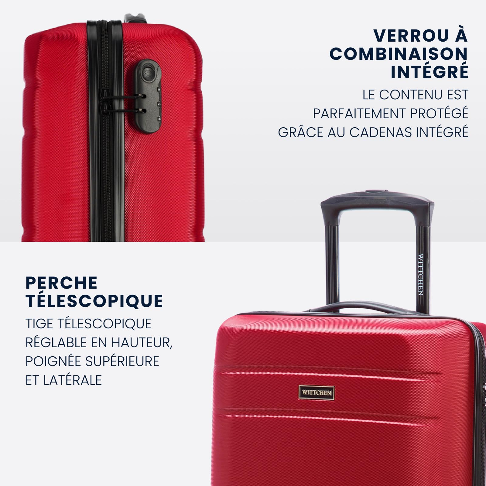 WITTCHEN Valise de Voyage Bagage à Main Valise Cabine Valise Rigide en ABS avec 4 roulettes pivotantes Serrure à Combinaison Poignée télescopique Globe Line