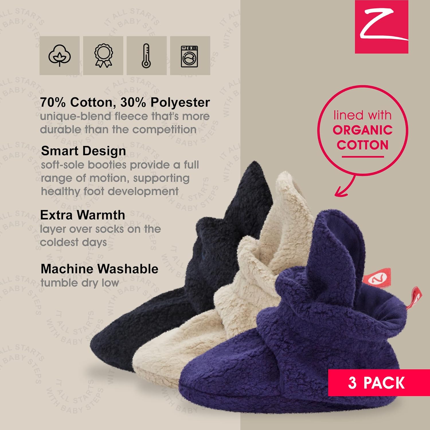 Zutano Unisex Fleece Baby Booties with Organic Cotton Lining, Newborn Essentials - Image 4