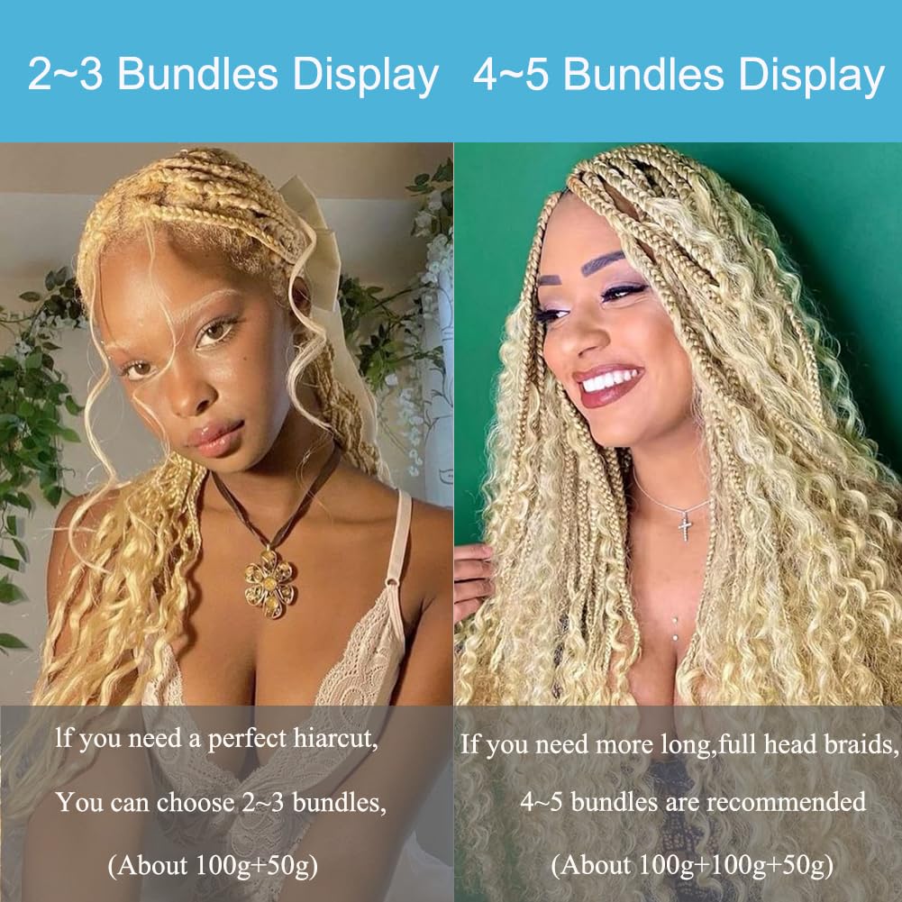 613 Blonde 22 Inch 2 Bundles 100g Boho Human Braiding Hair Curly Deep Wave Bulk Unprocessed Brazilian Virgin Water Wave Human Braiding Hair for Boho Braids Wet and Wavy