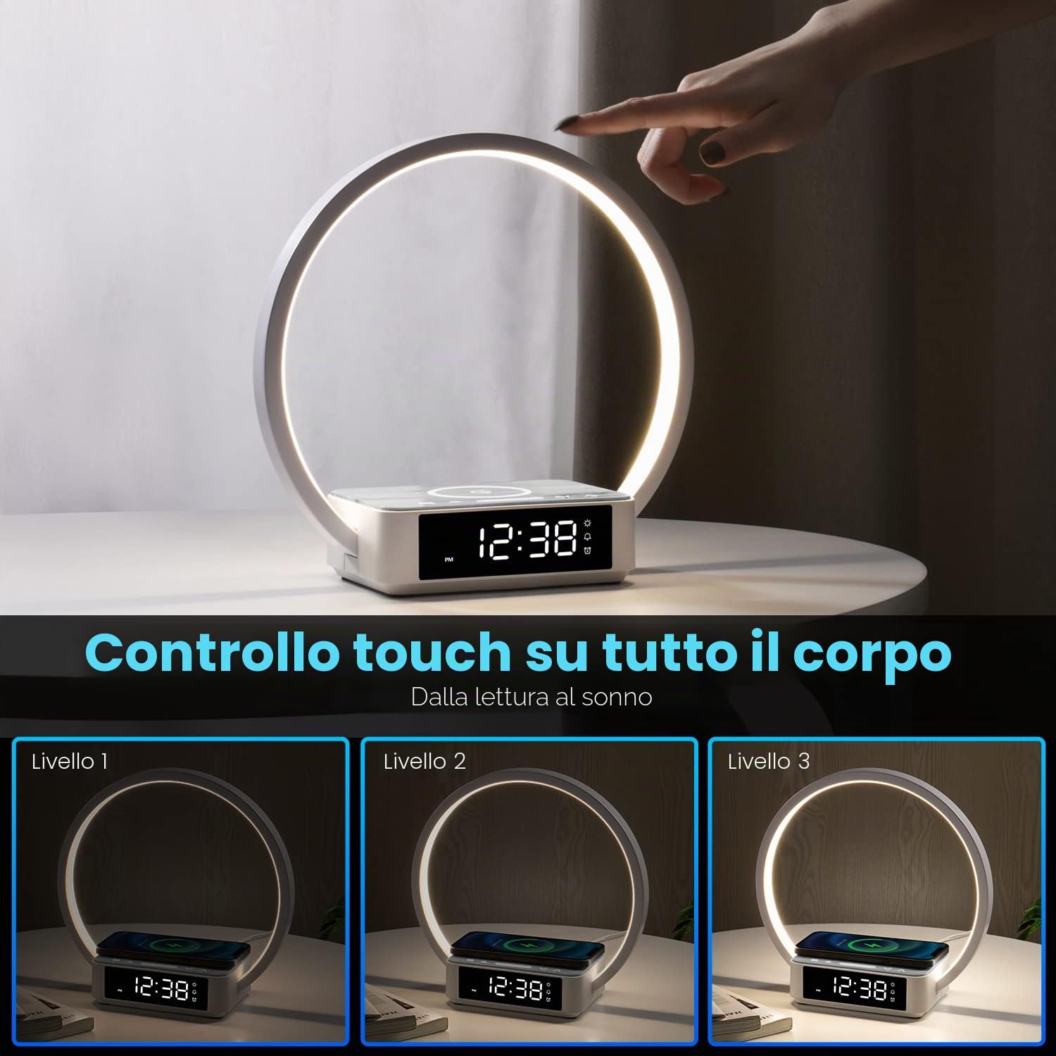GreHom WILIT Lampada da Comodino con Ricarica Wireless 10W — immagine 15 di 16