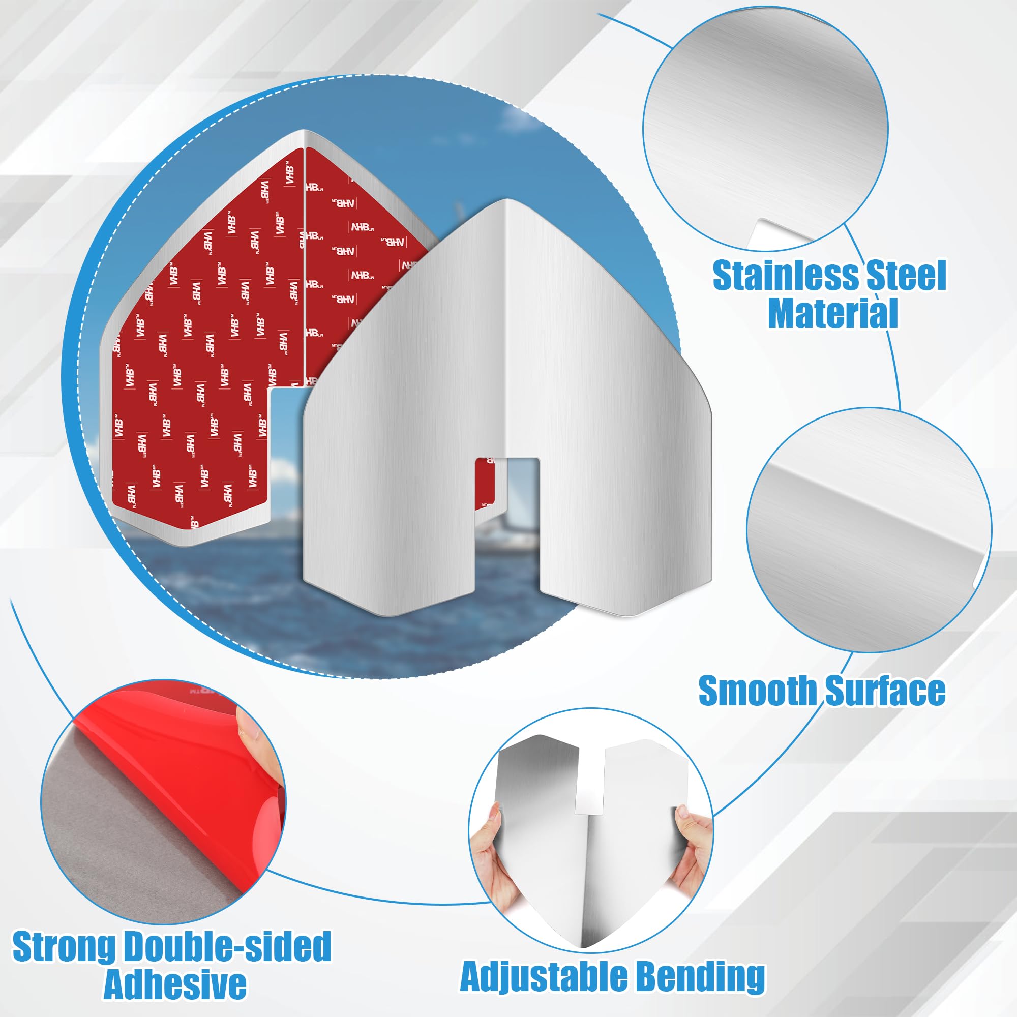 Catcan 2 protezioni per chiglia per barche, in acciaio inox, con 4 adesivi resistenti per proteggere navi yacht da usura e graffi