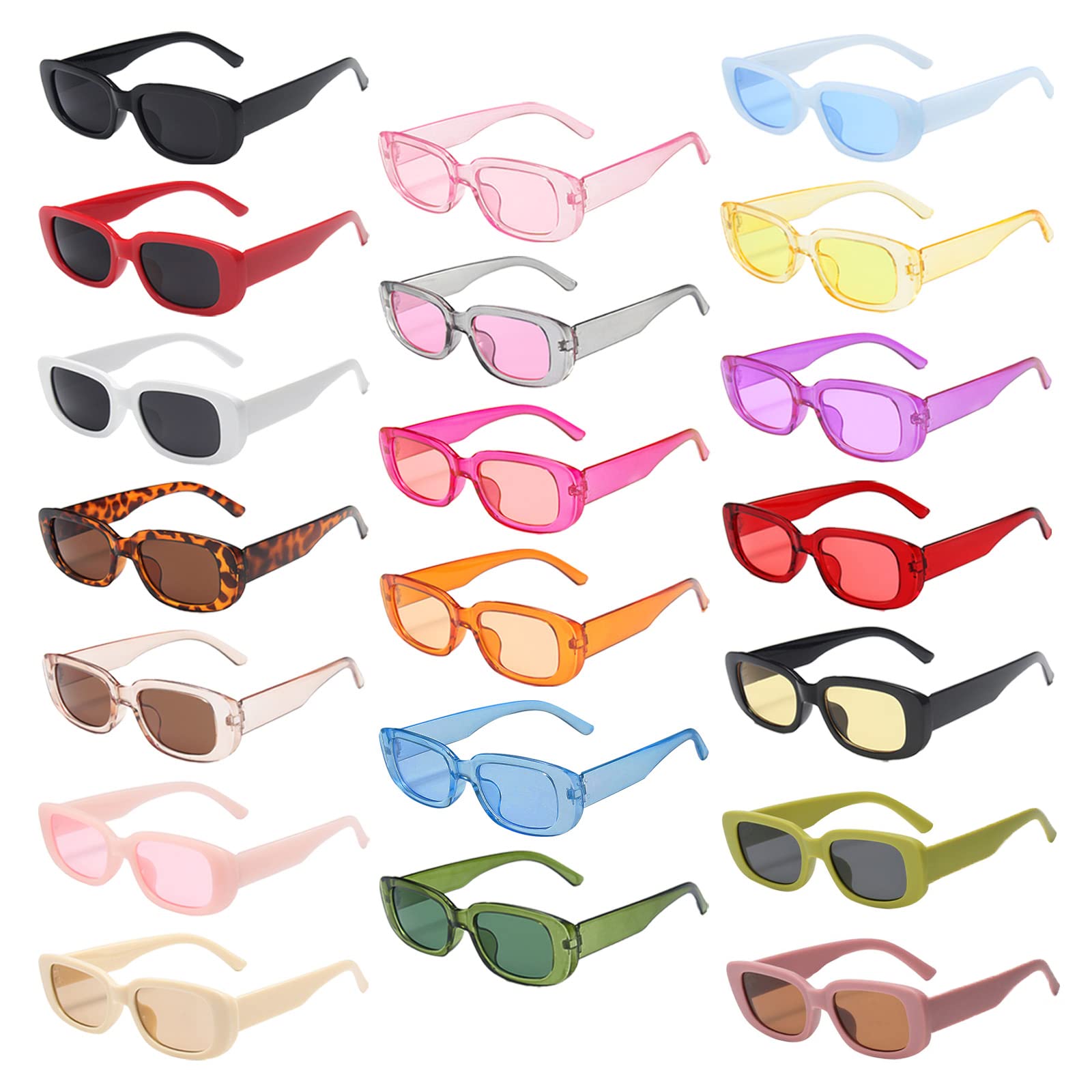 Geopty 10/20 Pack Retro Narrow/Chunky Rectangle Sunglasses for Women Men 90s Trendy Aesthetic Y2K Square Party Glasses