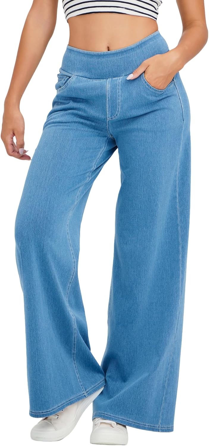 Denim Wide Leg Pants for Women,High Waisted and Slimming,Straight Tube,Loose fit,High Elasticity Jeans with Pockets - Image 2