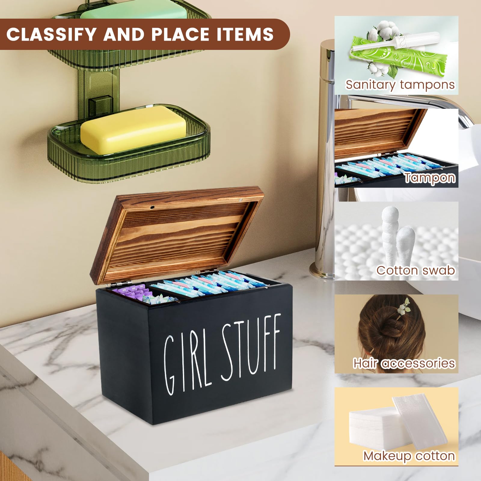 2-voudige hygiënebox met deksel, tampon box, bind-opslag badkamer, wattenschijfjes en 2-voudige hygiënebox met deksel, tampon box, bind-opslag badkamer, wattenschijfjes en