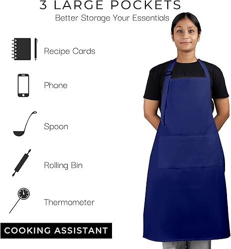 Miniatura 4 de RAJRANG Delantales 100% algodón sólido con 3 bolsillos unisex a granel delantal para cocina, restaurante, barbacoa, pintura y manualidades