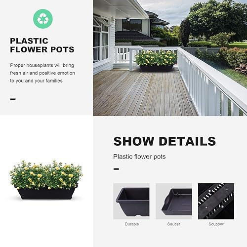 Miniatura 8 de GANAZONO Maceta rectangular para ventana, maceta rectangular de plástico con agujero de drenaje, platillos para interiores y exteriores, decoración