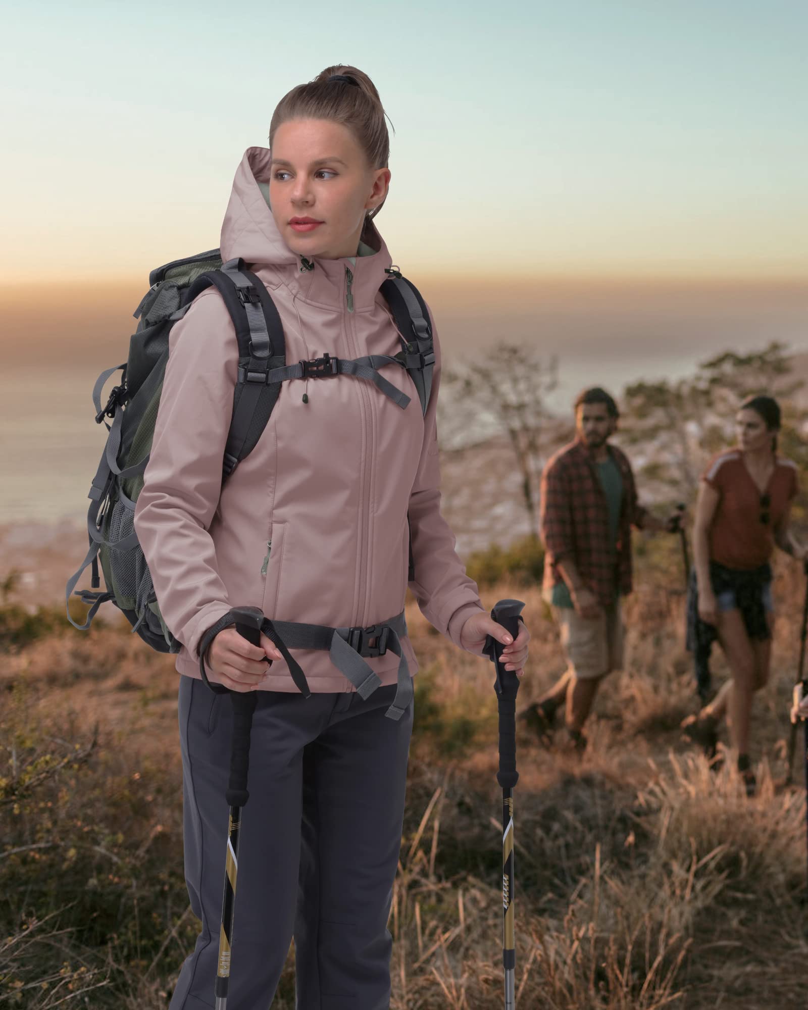 33,000ft Softshelljacke Damen Wasserdichte Atmungsaktive Warme Winterjacke Fleece Übergangsjacke Winddichte Funktionsjacke mit Kapuze