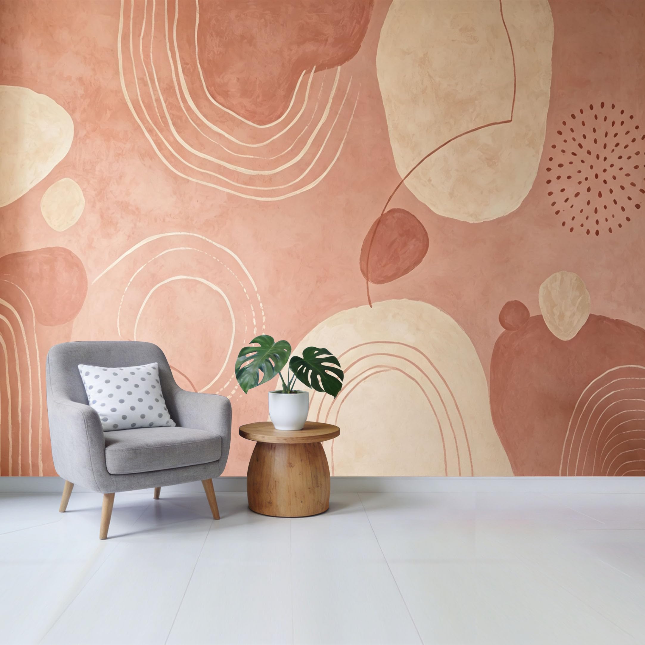 Qzlithotic Yq2605250522 Custom Size Wall Mural Abstract Geometric Boho Shapes Terracotta Pink Minimalist Art Selfadhesive Wall Fabric Removable Wallpaper For Home Office Decor