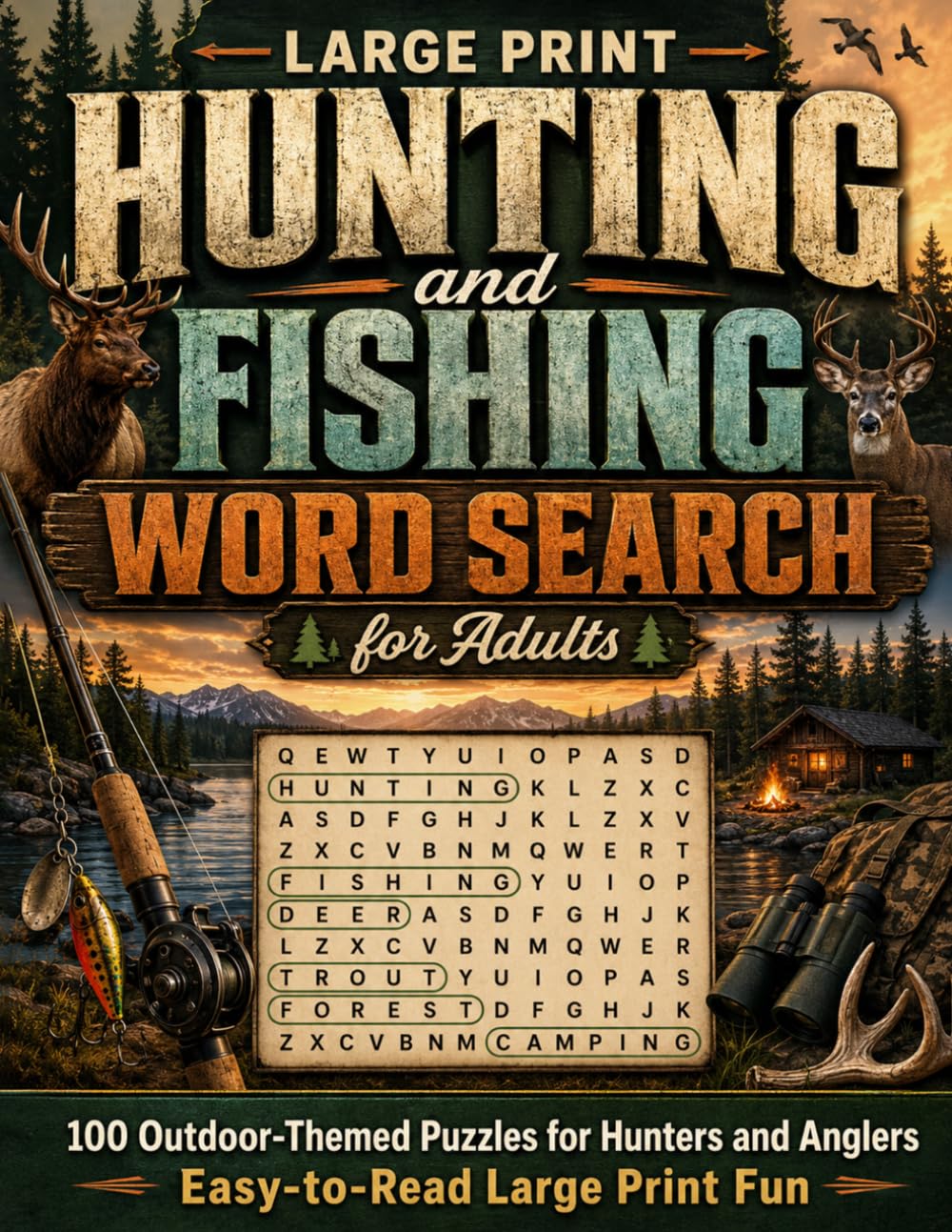 Hunting and Fishing Word Search for Adults: 100 Outdoor Themed Puzzles for Hunters and Anglers Easy to Read Large Print Fun