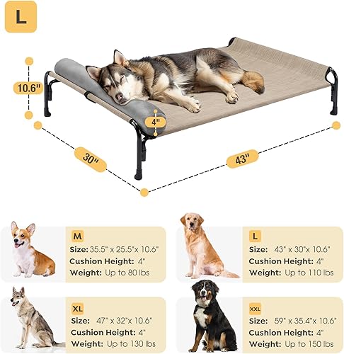 Miniatura 5 de Veehoo CWC2204BCP - Cama elevada grande para perro, cama hamaca elevada para perro con reposacabezas extraíble de un lado, malla Teslin lavable