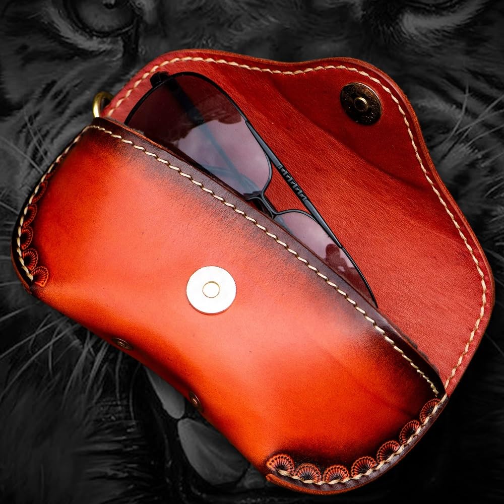 Skórzane etui na okulary w stylu retro, przenośne etui na okulary, skórzane, odporne na nacisk, poziome etui na okulary ochronne, etui podróżne na okulary przeciwsłoneczne (Grey : A, Size : S)