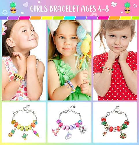 Miniatura 4 de BDBKYWY Kit de fabricación de pulseras con dijes para niñas, suministros de joyería de unicornio para niños, juego de manualidades de bricolaje,