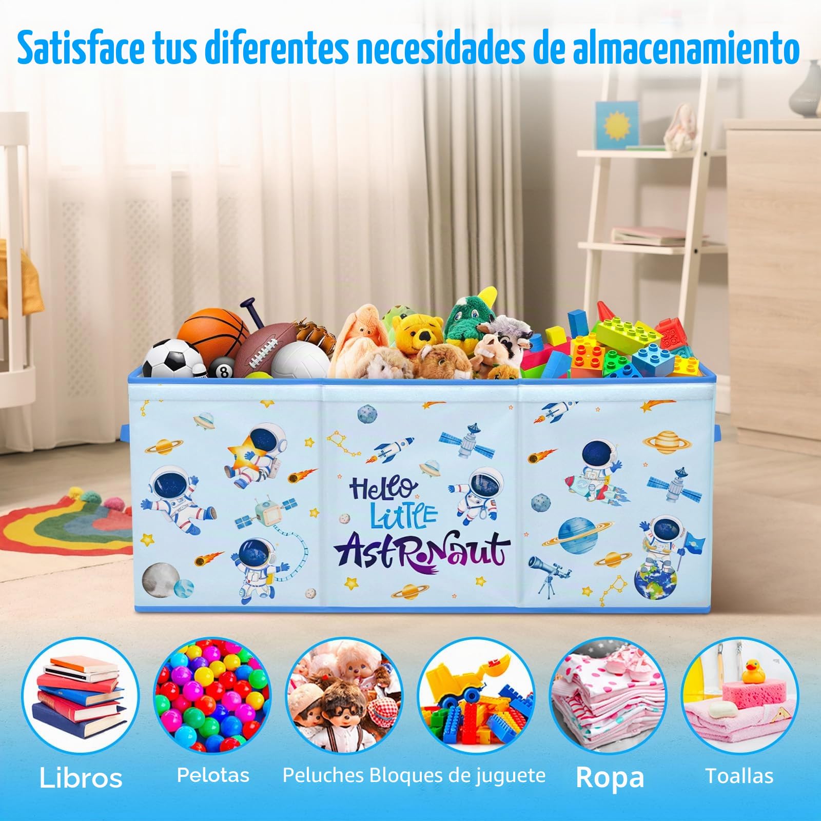 decalsweet Caja de Juguete Extra Grande con Tapa Abatible, Caja Almacenaje Oxford Plegable con Asa para Niños Niñas, Baúl Juguetes y Almacenamiento Impermeable Resistente, 96×32×40(Planeta Astronauta)