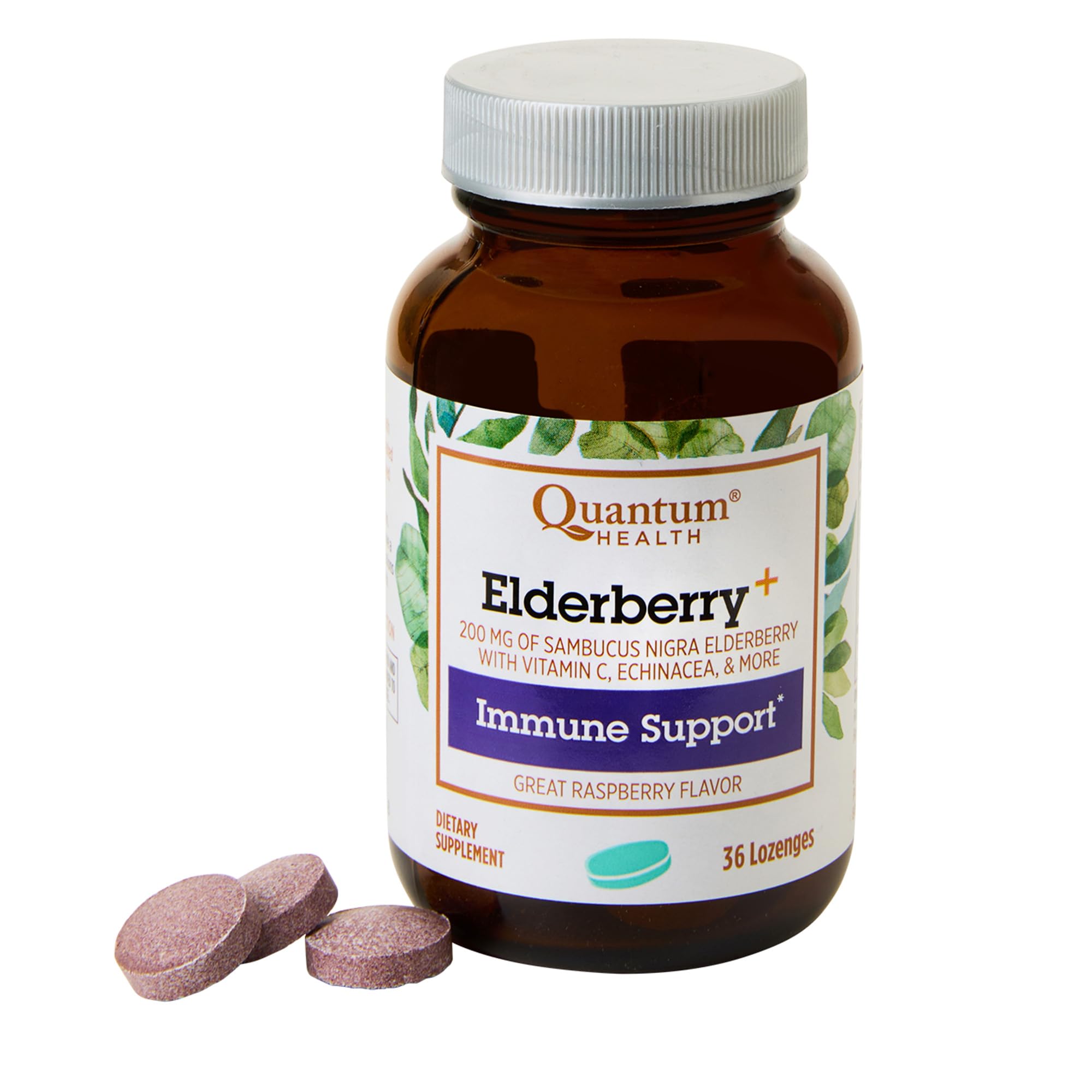 Quantum Health Elderberry+ Lozenges|Raspberry|Provides Powerful Immune Support|Formulated with Echinacea and Vitamin C|36 Count