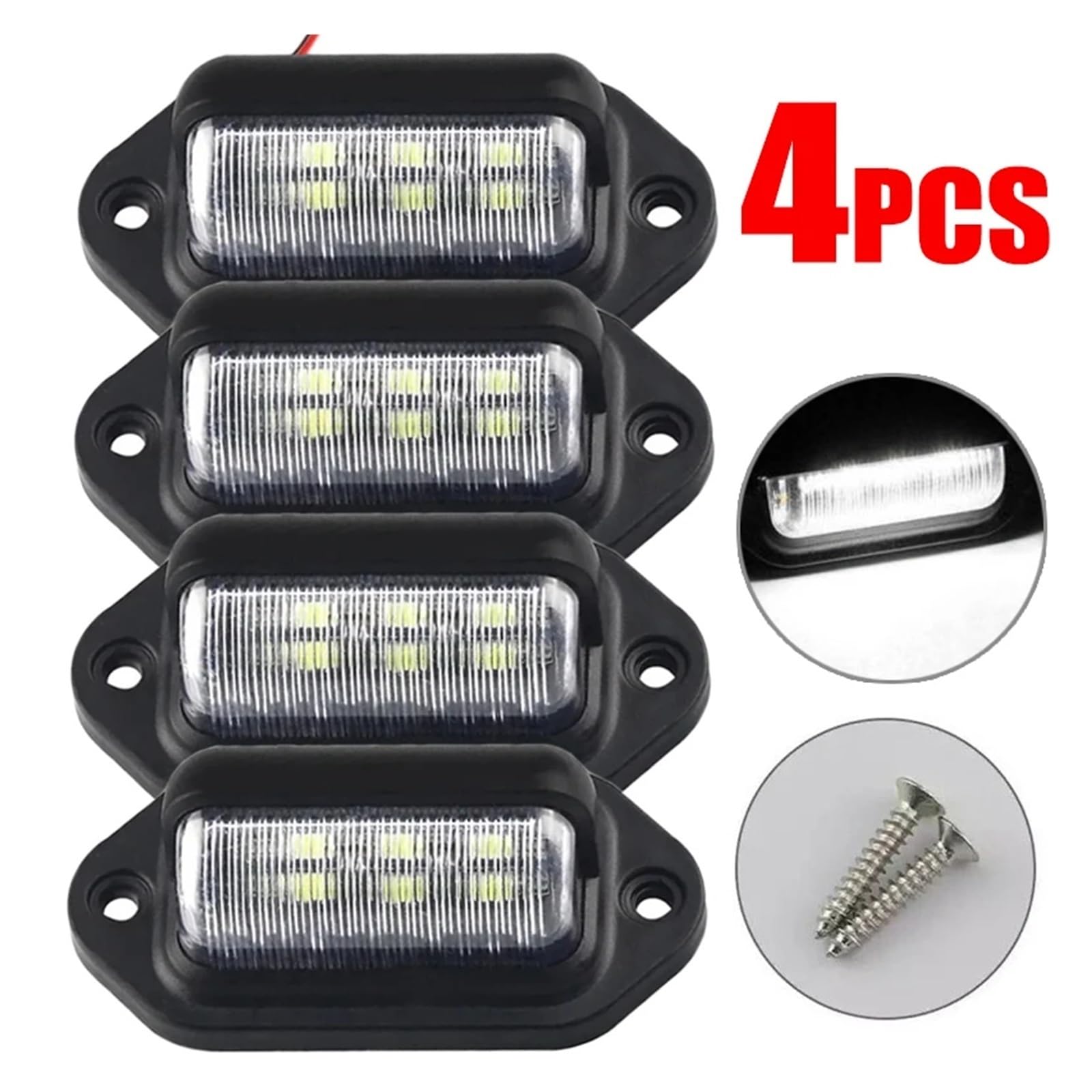 4 Pezzi Luci Targa Per Camion Auto 12-24 V 6 LED Universale Impermeabile Fanale Posteriore Per Camion Lampada Targa Lampadine Bianche LED Luci targa
