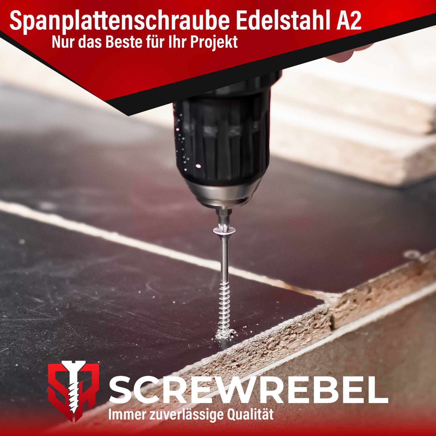 SCREW REBEL Tornillo para aglomerado de acero inoxidable A2, 8 x 140 mm, 100 unidades, TX40, rosca parcial, punta de corte, tornillo para madera con cabeza avellanada