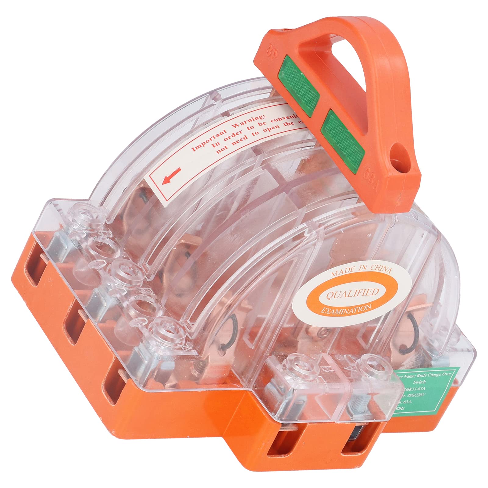 Disconnect Knife Switch 63A AC380V 3 Pole Transparent Electric Brake Safety Switch with LED Indicator for Generator Power Supply Control Wide Applications