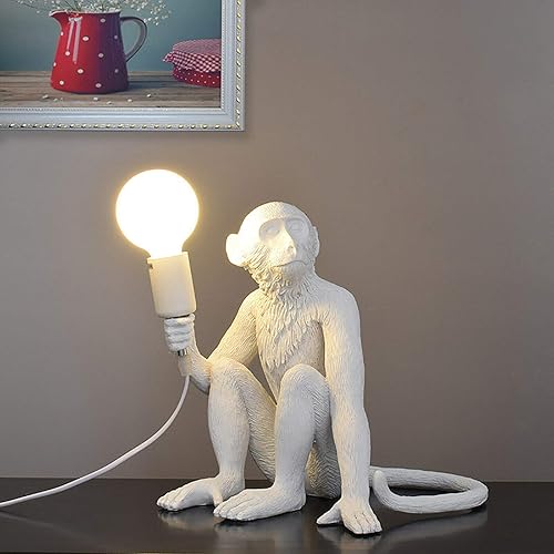 Miniatura 9 de Lámparas de escritorio de resina con diseño de mono moderno, iluminación creativa de mesa con cable enchufable para sala de estar, dormitorio,