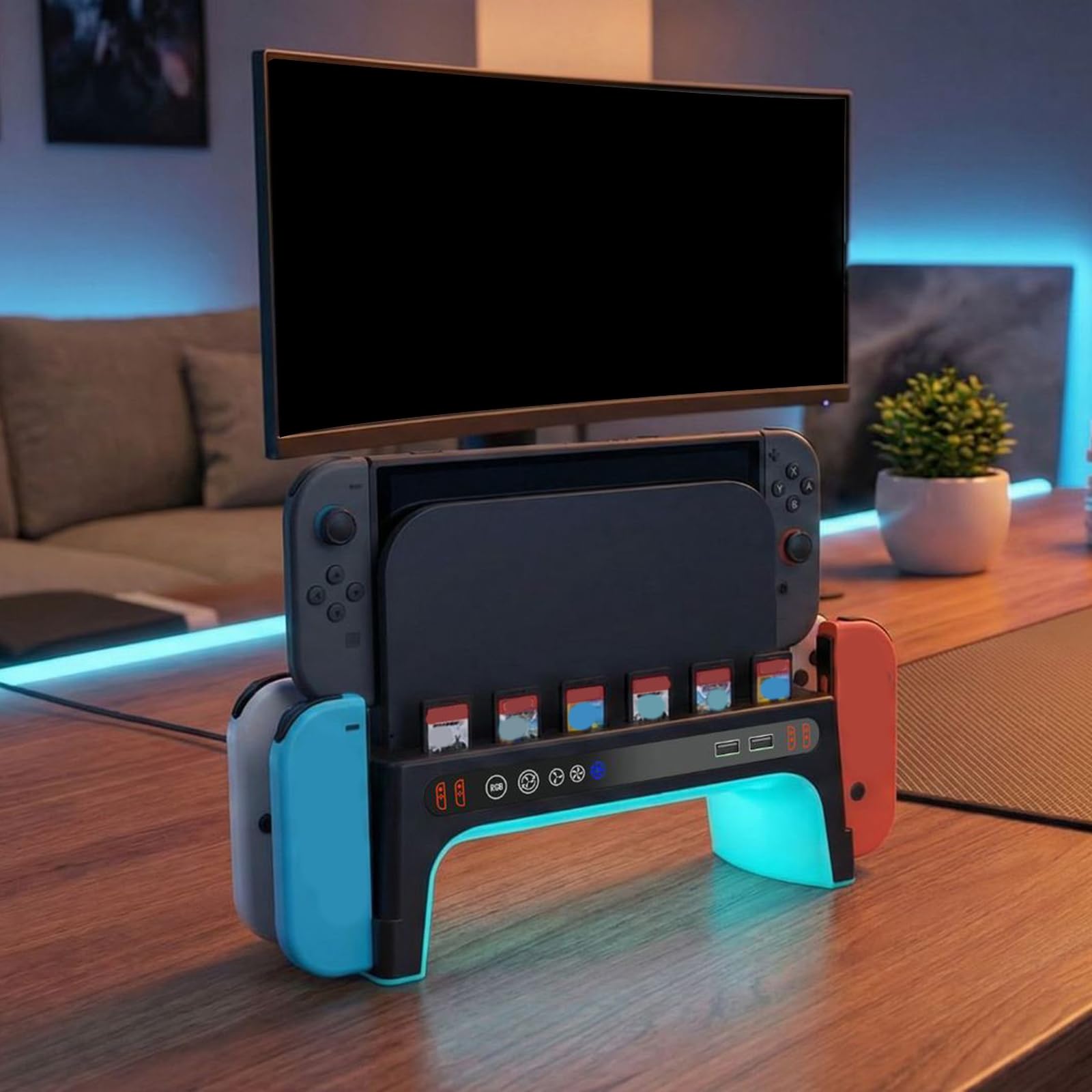 Supporto ricarica per controller gioco desktop con illuminazione colorata e potente ventola raffreddamento migliore esperienza gioco Supporto ricarica rapida