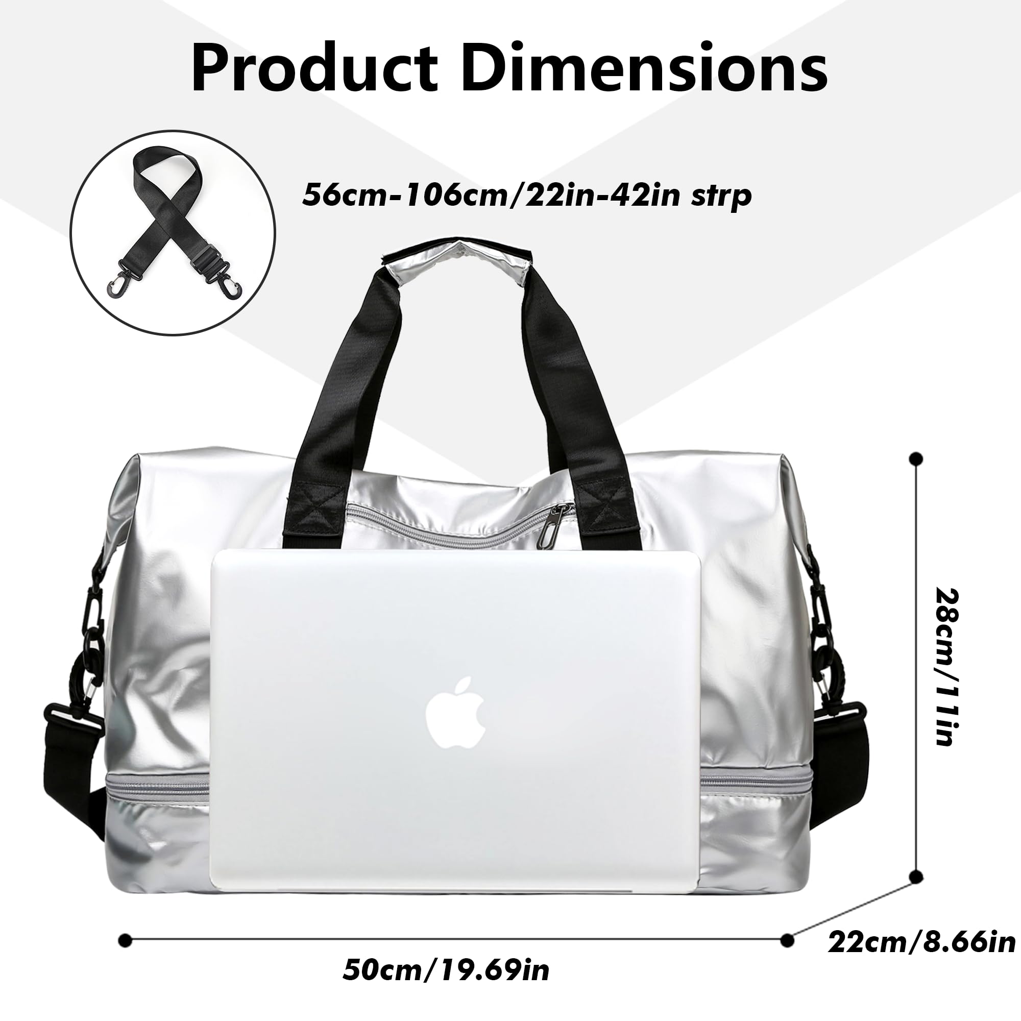 Borsone Palestra Donna con Scomparto per Scarpe, Borsone da Viaggio Impermeabile per Donna Borsa Palestra Grande Elegante con Scomparto Umido (Argento)