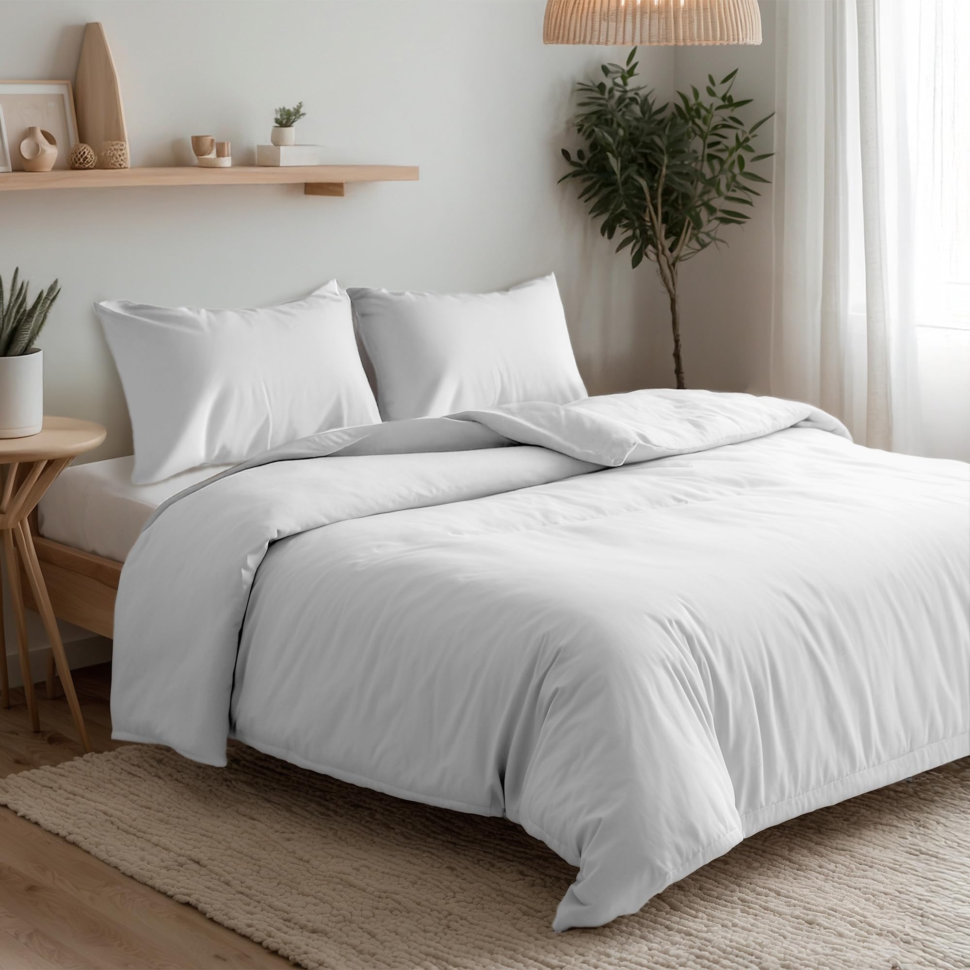 Collection Single Duvet Cover 2pc Set , 100% Cotton 300tc Sateen Plain , Size: 165x225cm + 1pc Pillowcase 50x75cm , White, Twin
