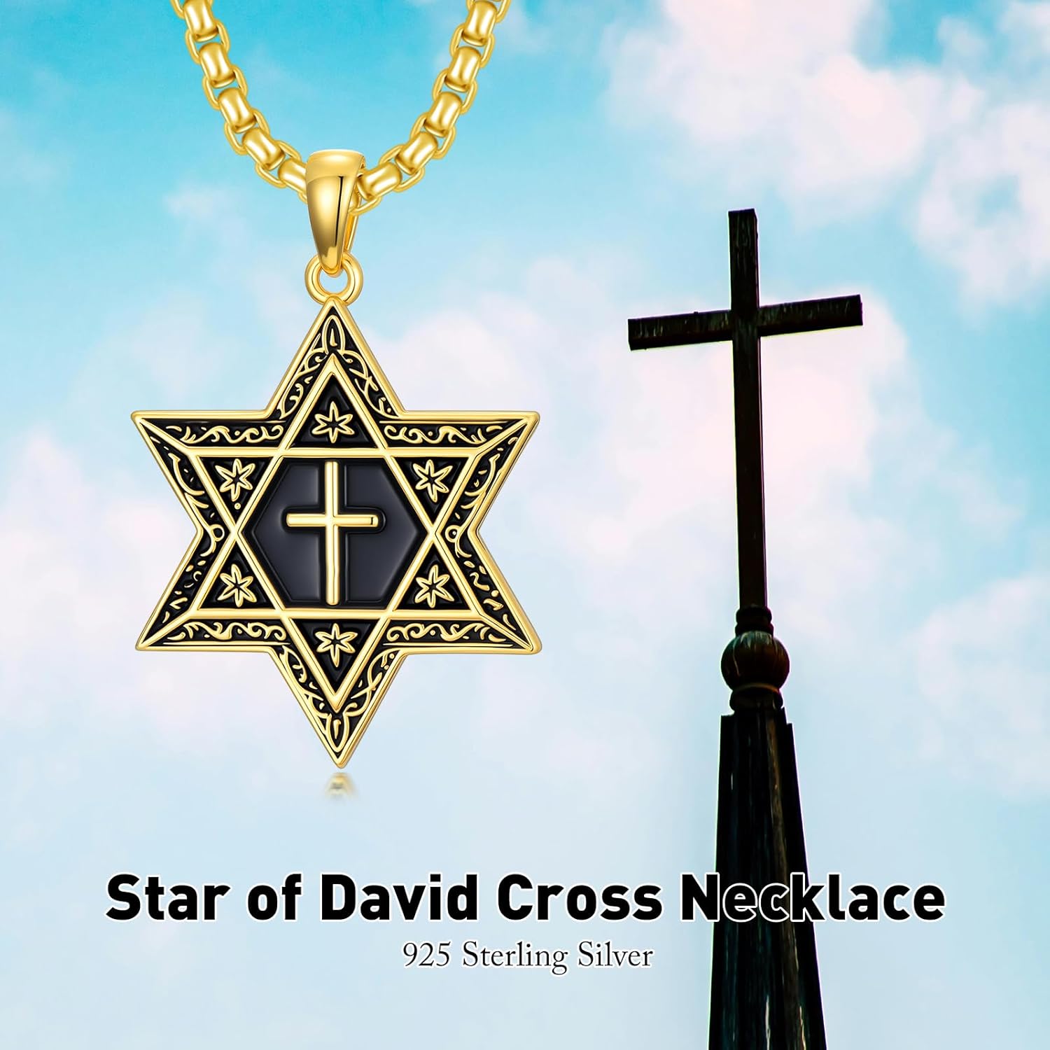 Star of David Necklace 925 Sterling Silver Star of David Cross Pendant Jewish Jewelry for Men Women - Image 3