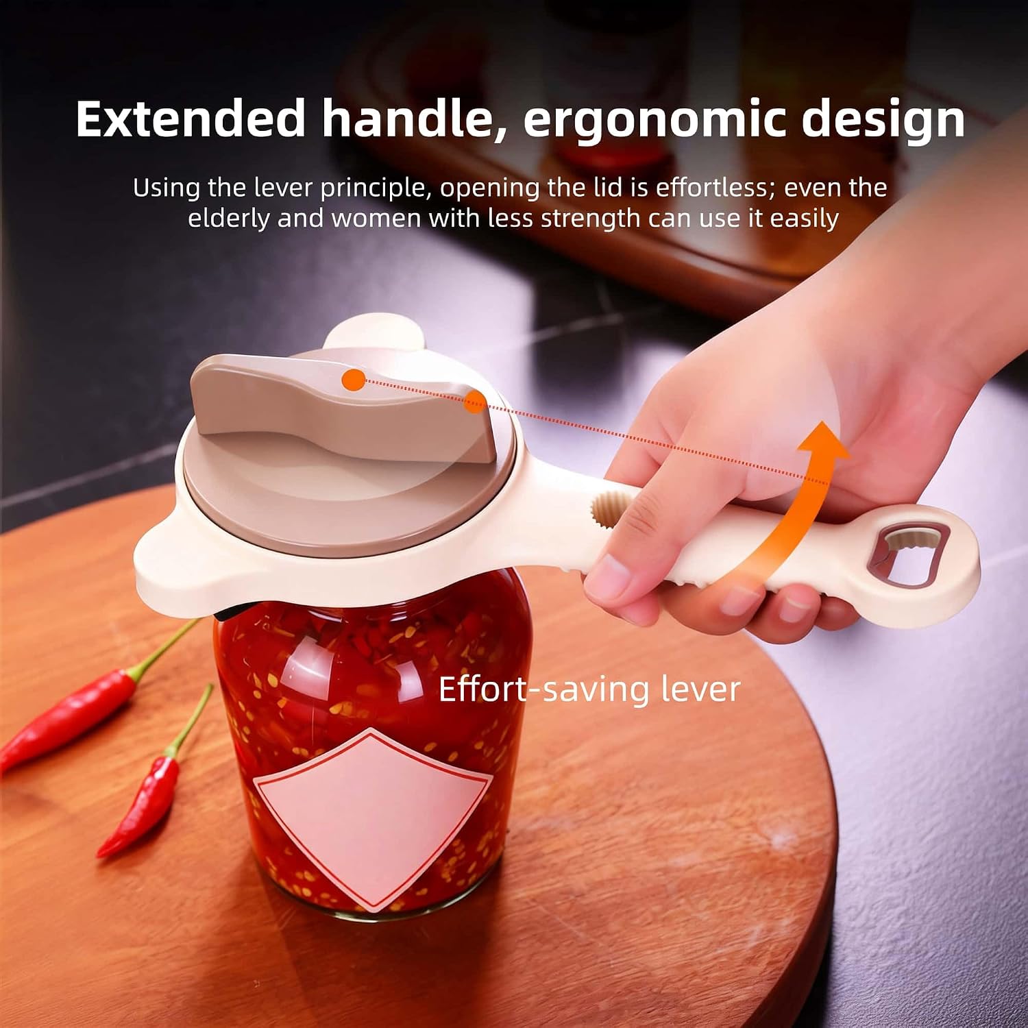 4-in-1 Multi-Function Opener, Non-Slip Portable Jar Can Bottle Opener, Labor Saving Kitchen Tool for Seniors