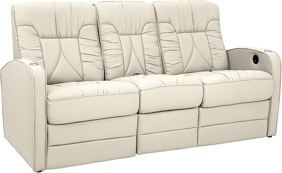 De Leon RV Double Recliner Sofa, Ultimate Leather, Heat and Massage, Power Recline, Bisque