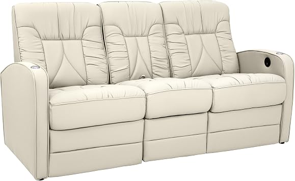 De Leon RV Double Recliner Sofa, Ultimate Leather, Heat and Massage, Power Recline, Bisque