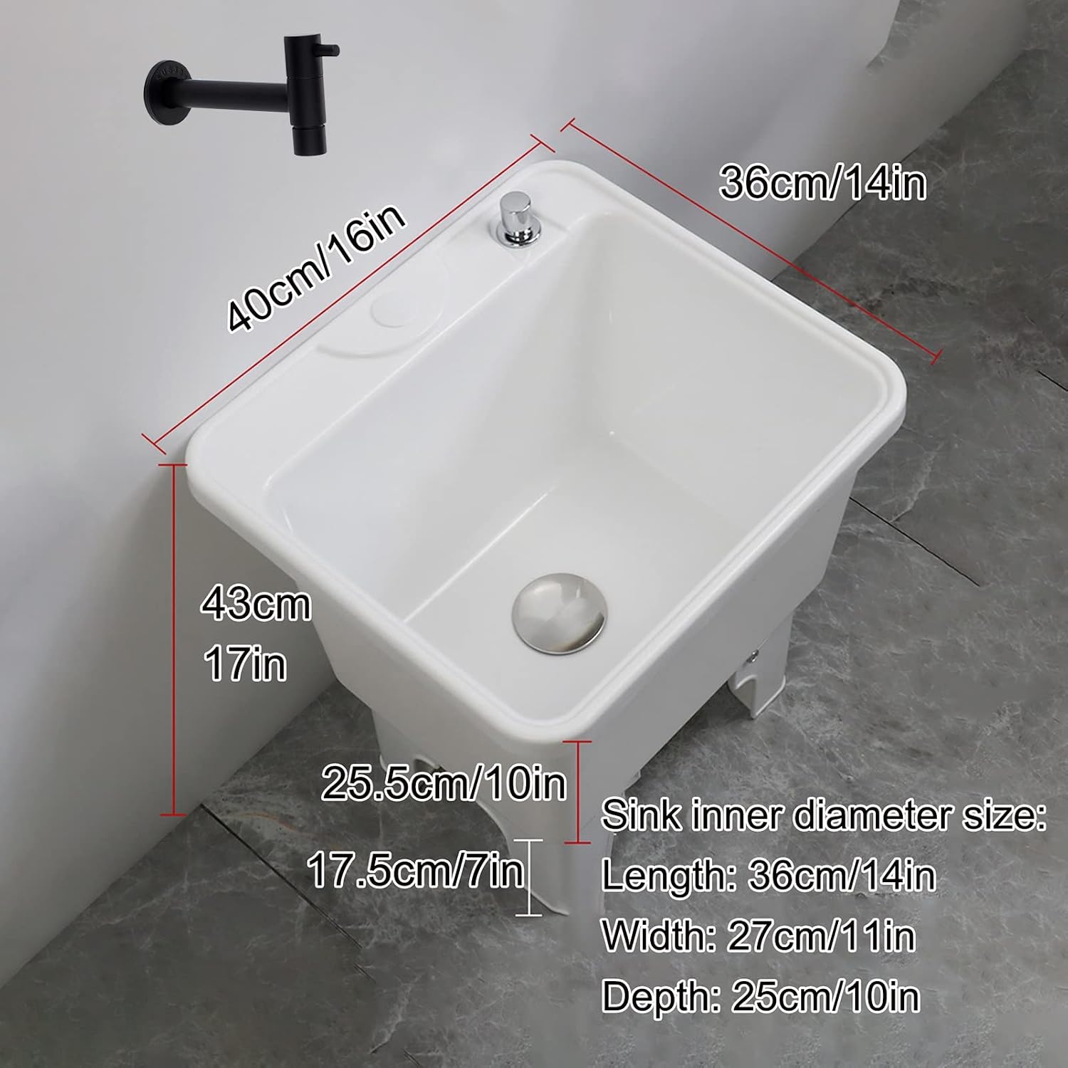Portable Camping Sink, Commercial Floor Mop Sink, One Knob Drain, Indoor and Outdoor Utility Sink - Laundry Room, Garage, Basement, Garden