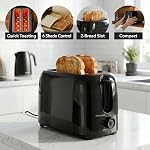 OVENTE Électrique 2 Machine à grille-pain à trancher avec 6-Shade Réglage des sélecteurs de brunissement, conception compacte et carte en croûte amovible, 700W Puissance parfaite pour le pain, les bagels minces et les gaufres, noir TP2210B