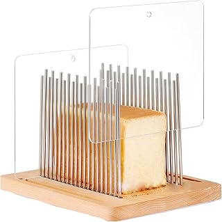 JZLEJC Pan Cortada de Pan, Acero Inoxidable Ajustable Manual con Base de Madera, guía Plegable para casero