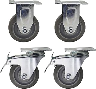 Dr.Luck 4 Inch A21 Combo Caster Set -2 Rigid & 2 Swivel w/Dual Lock Casters, Gray ETR Rubber Double Ball Bearing Wheel Heavy Duty Caster Set Total Capacity 1120Lbs (2 Rigid & 2 Swivel w/Double Lock)