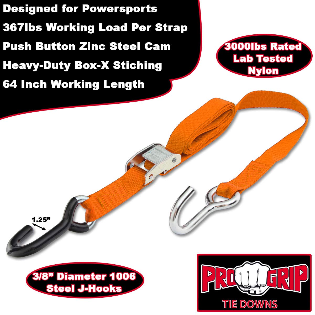Progrip Powersports Motorcycle Tie Down Straps Lab Tested (4 Pack) Orange