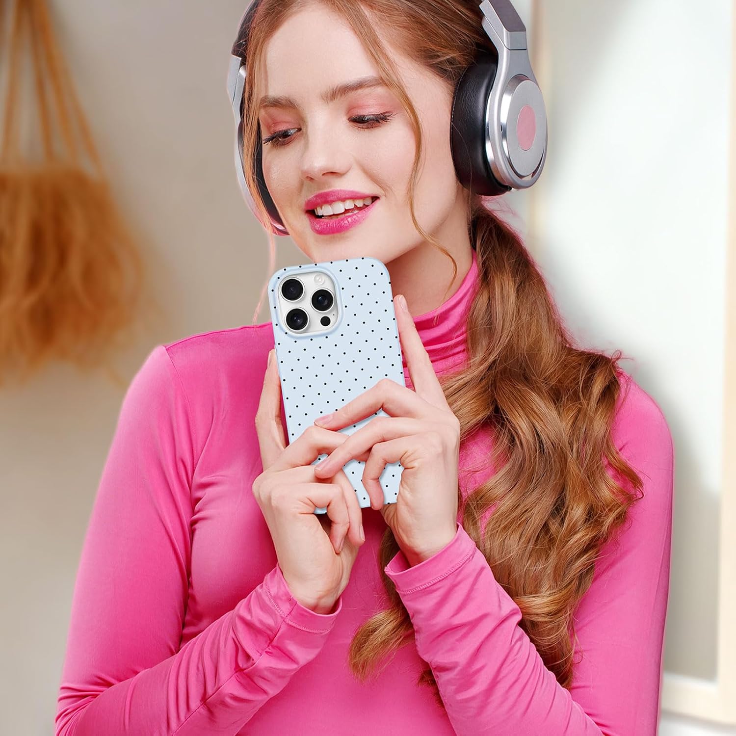  for iPhone 13 Pro Case Cute Polka Dot Aesthetic Design Simple Cover 6.1", Thin Slim Anti-Scratch Soft TPU Bumper Shockproof Rubber Protective Phone Cases for Women Girls, Magnetic Blue thumbnail