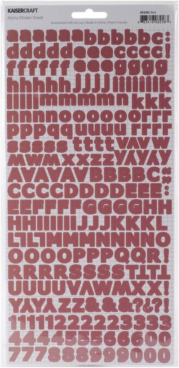 Kaisercraft AS258 Alphabet Stickers 6"X12" SheetRed