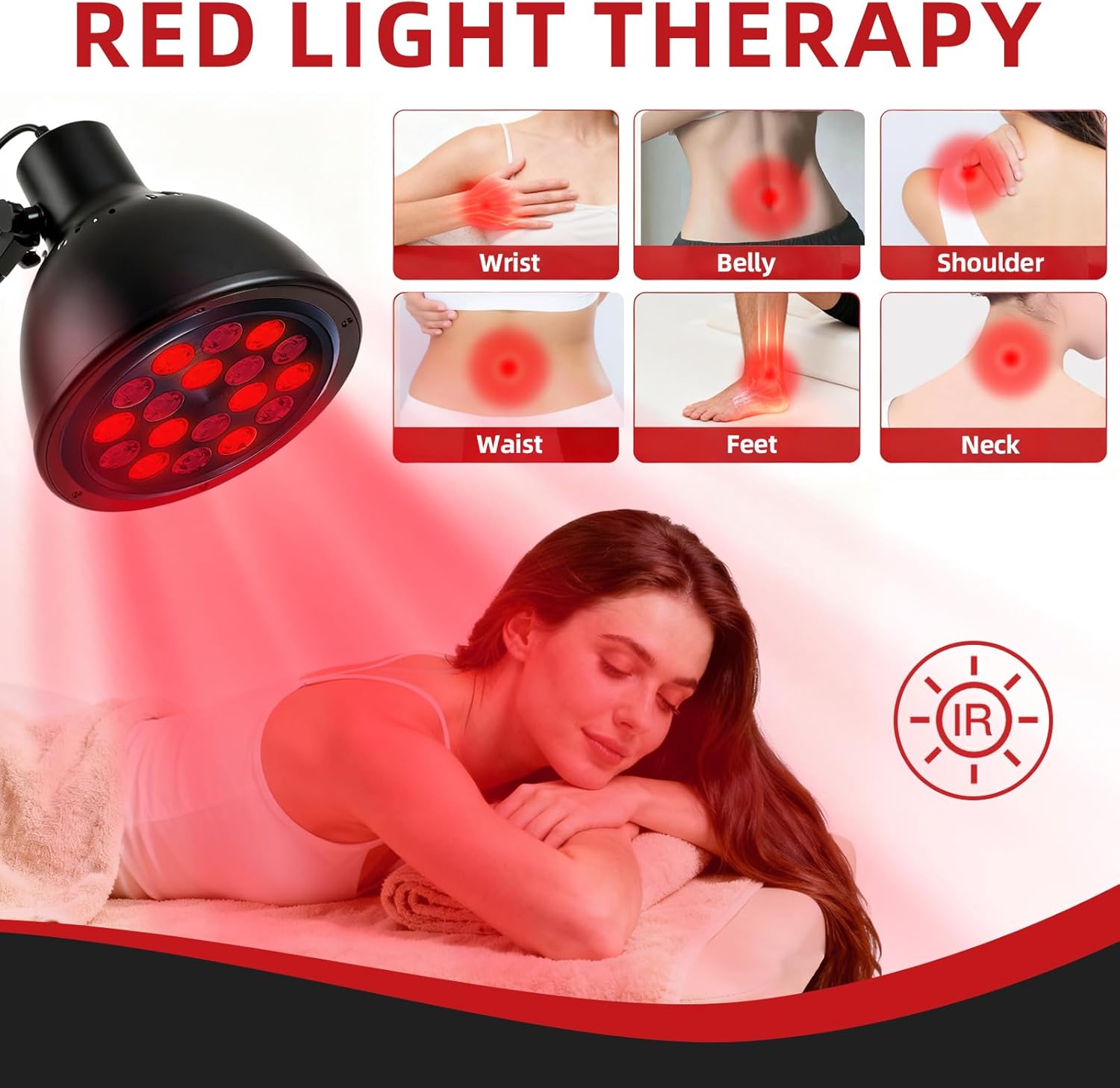 ENJlEYI Red Light Therapy, 660nm 810nm850nm 940nm, 18 Dual chip LEDs, Aluminium Shell, Portableand Targeted High lrradiance for Skin, PainRelief, Anti-Aging, Muscle Recovery