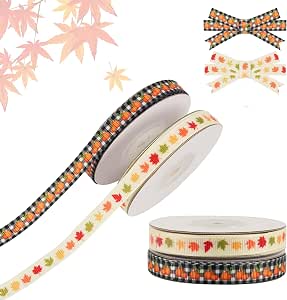 Amazon.com: 3/8 Inch Fall Ribbons Autumn 2 Rolls 20Yards Ribbon Rolls ...