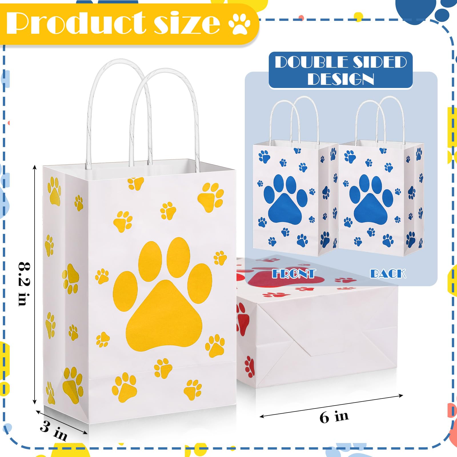 Hundepfoten-Papiertüten Set – 18 Stück, Bunt, Mit Griffen, Für Leckerlis & Partygeschenke