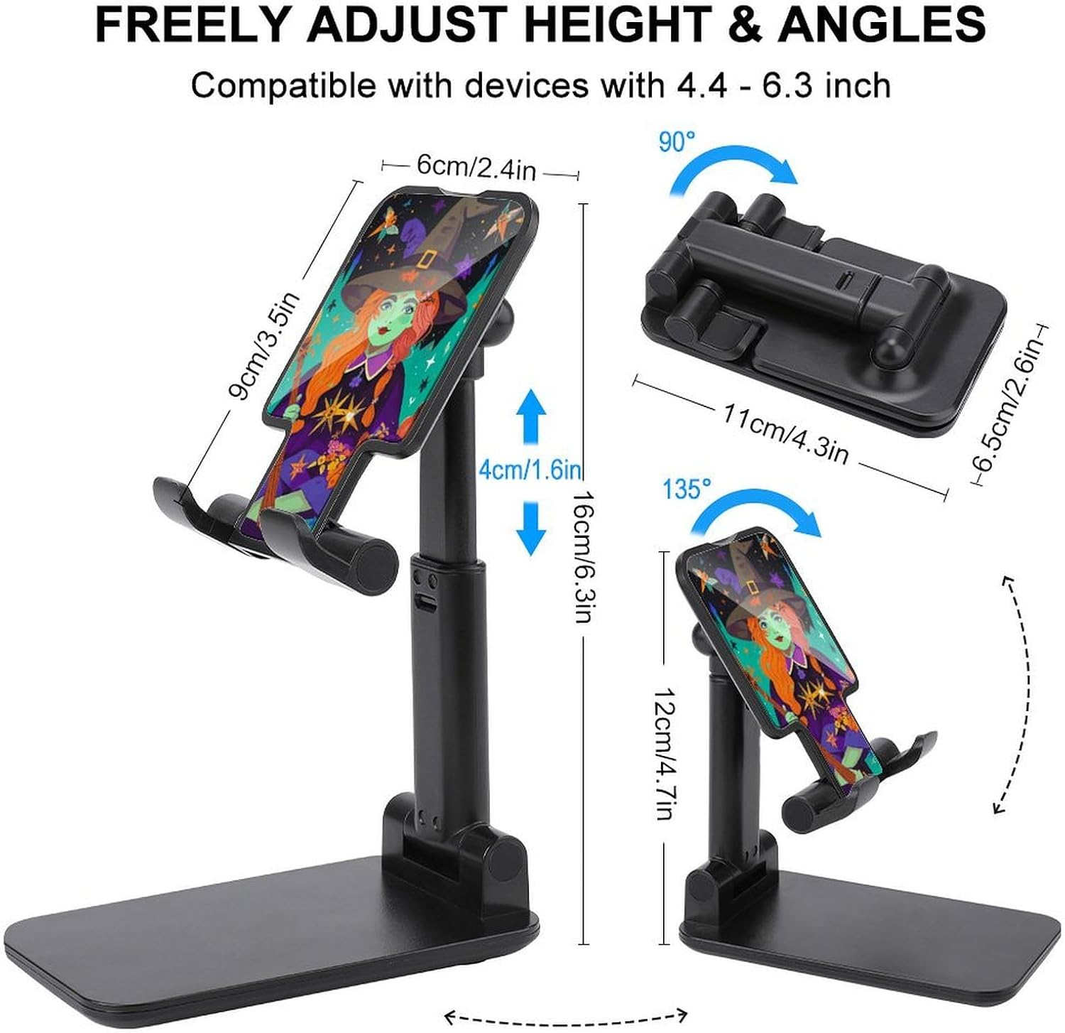 Cell Phone Stand for Desk Foldable Phone Holder Adjustable Rotation Magic Witch Witchcraft Bohemian Tablet Stand Portable Phone Holders with 4-13 Inches Phones and Tablet (Black) image 2