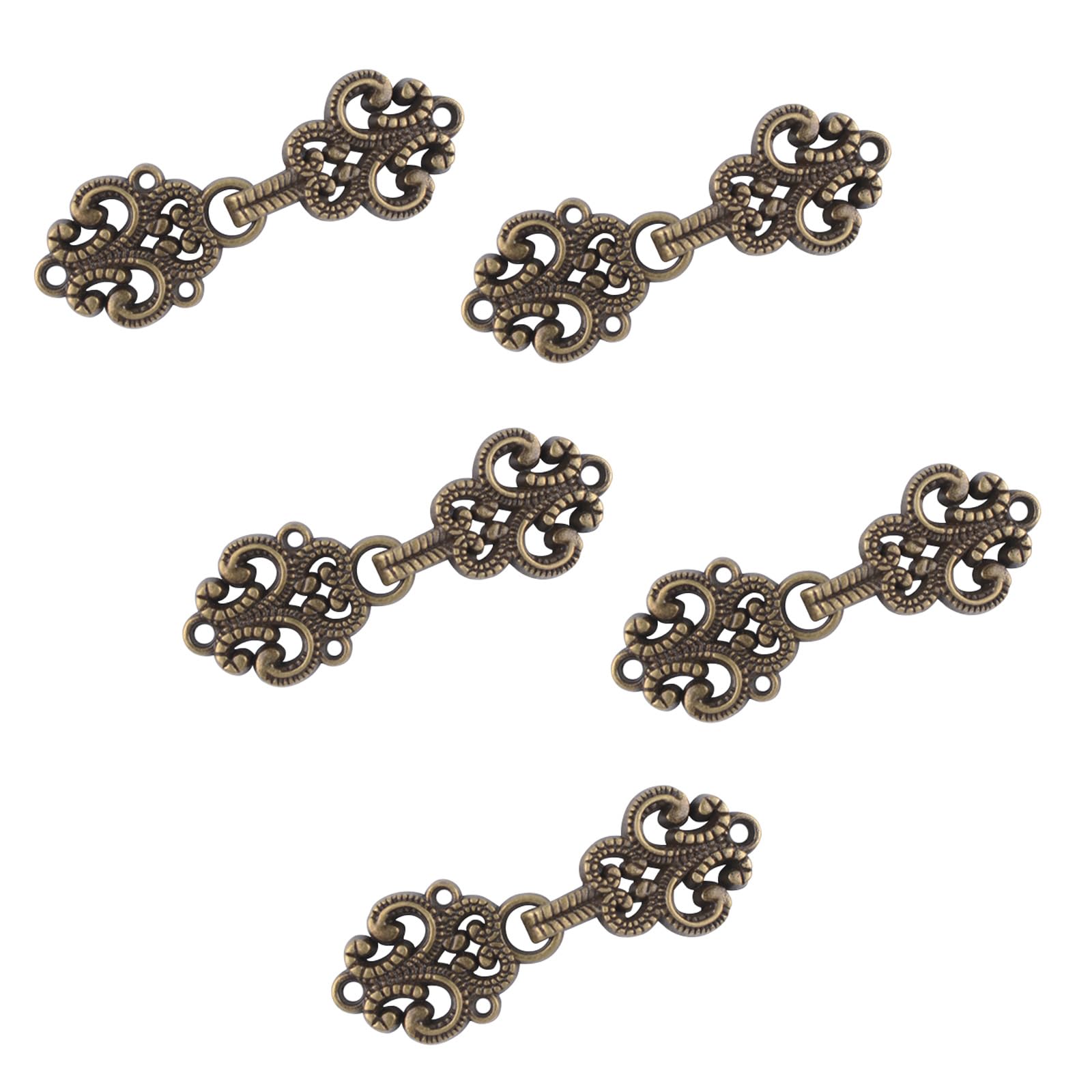 Wandic Antique Cardigan Clips, 5 Pairs Vintage Hollow Flower Cape Fasteners Sew On Hooks And Eyes Cardigan Clip Cloak Clasp Fasteners For Sweater Shawl,