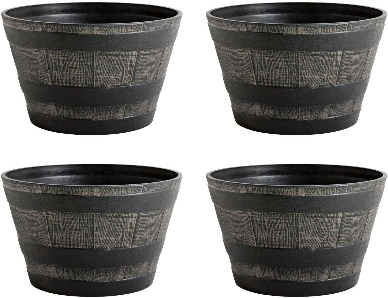 Vencier 4pk Half Barrel Flower Planter Pot Wooden Oak Effect Outdoor Decoration Home Garden