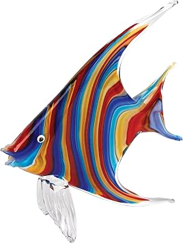 HomeRoots 8" Mouth Blown Rainbow Tropical Fish Art Glass