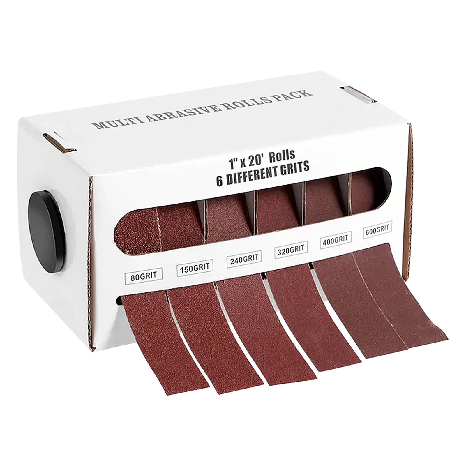 6 rollos de papel de lija, 6 m x 25 mm, 80/150/240/320/400/600 en diferentes granos, juego de papel de lija para madera, metal, muebles, pintura, paneles de yeso