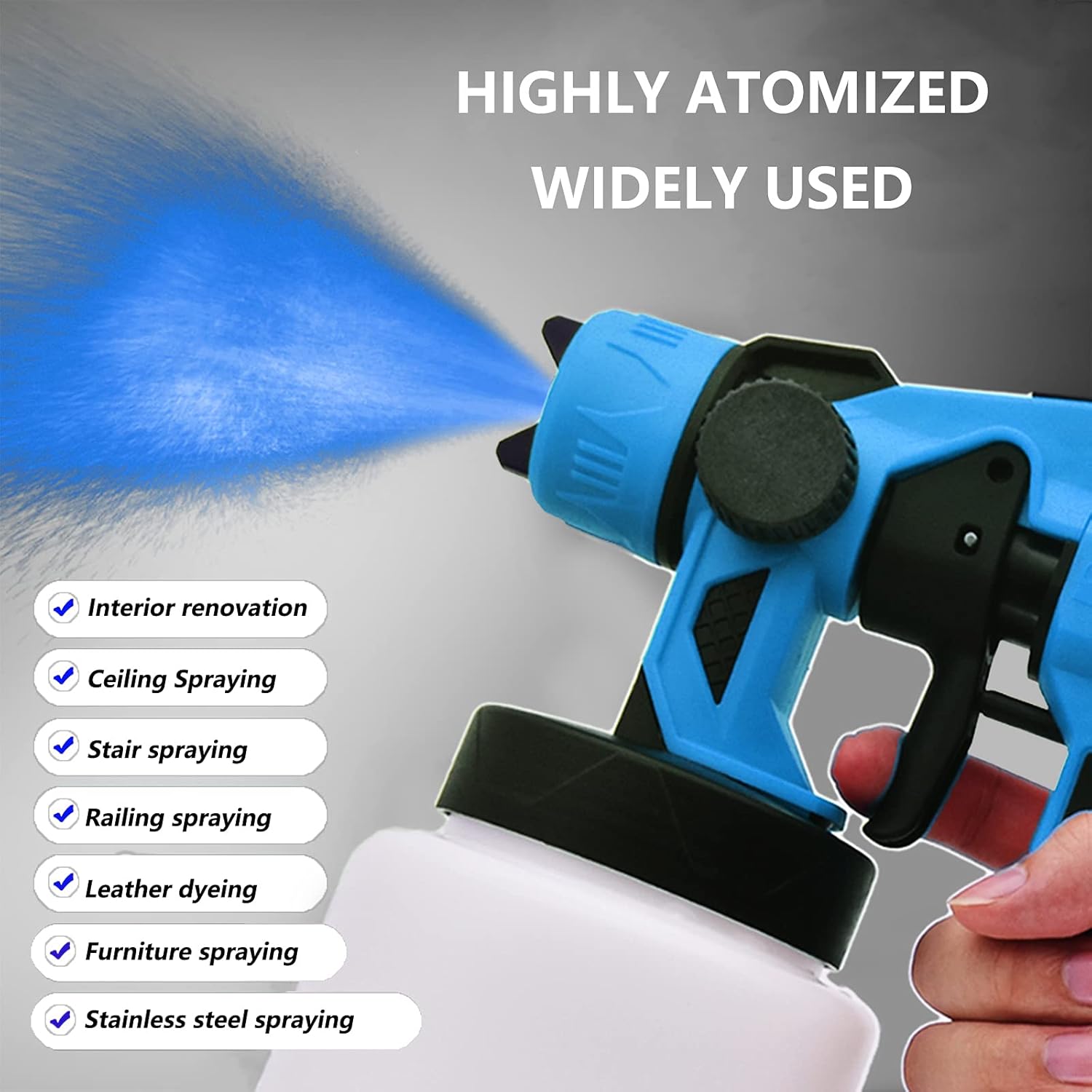 KCRET Cordless Paint Sprayer Gun w/ 3.0Ah Two Large Battery and Fast