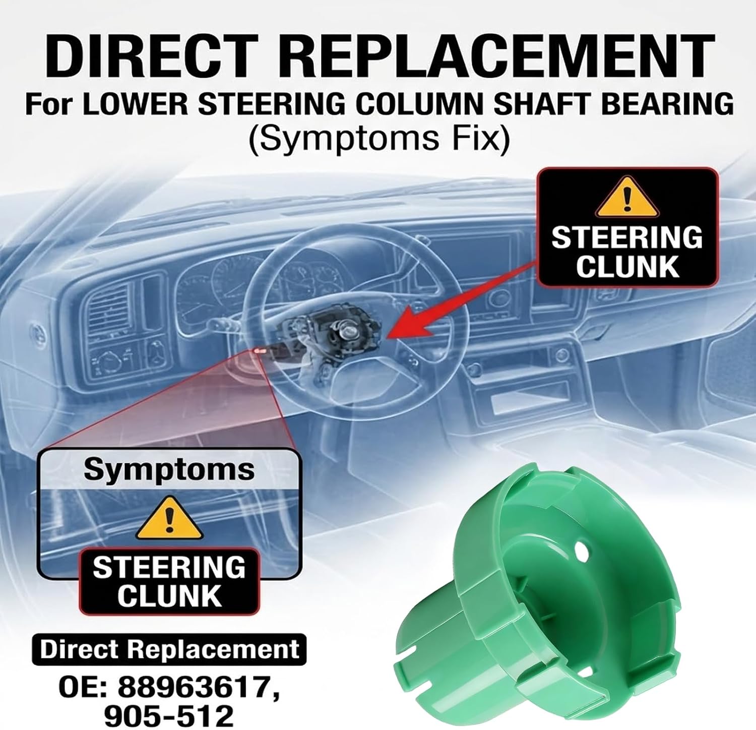 Lower Steering Column Bearing Replacement for Chevrolet Silverado Tahoe GMC Sierra Yukon 1999-2006, Express Savana 2003-2019 Steering Shaft Bearing 88963617 905-512