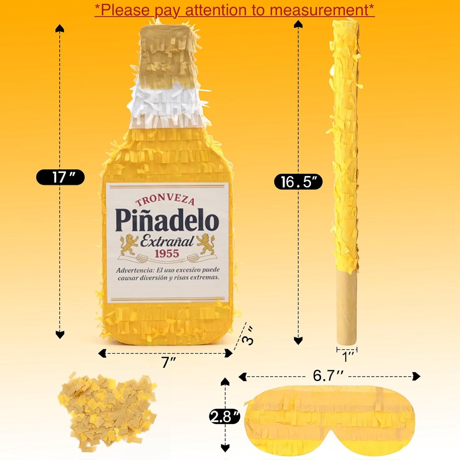 Beer Bottle Piñata with Stick 17"x 7"x 3" Adult Piñata for 21st, Funny Birthday, Fiesta Party Decorations, Taco Party Supplies, Mexican Party, Cinco de Mayo, Piñata for Adult Party Fits Candy