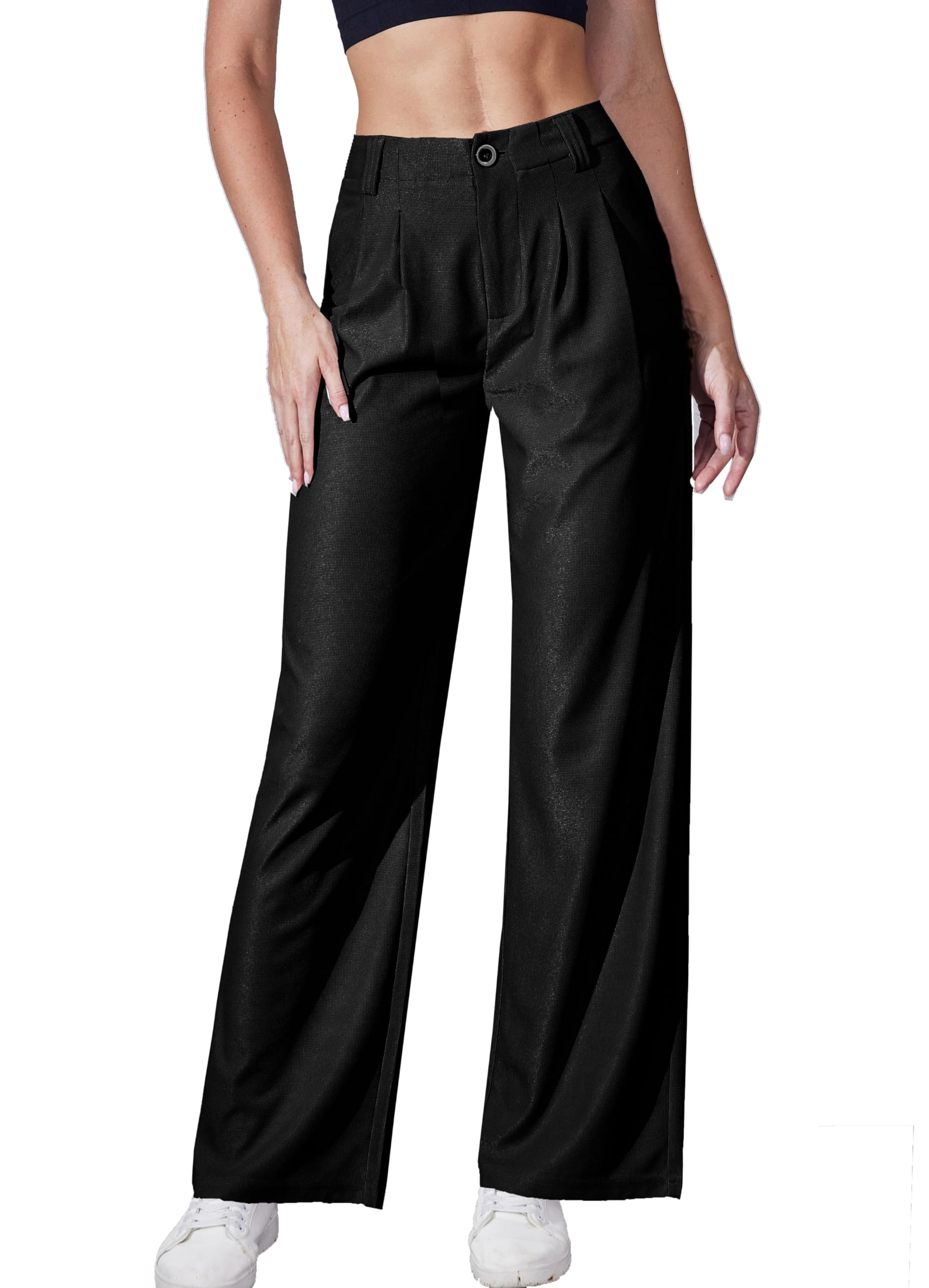 Womens Waffle Knit Pants Wide Leg Dress Pants Plicated Casual Slacks Work Trousers 27 29